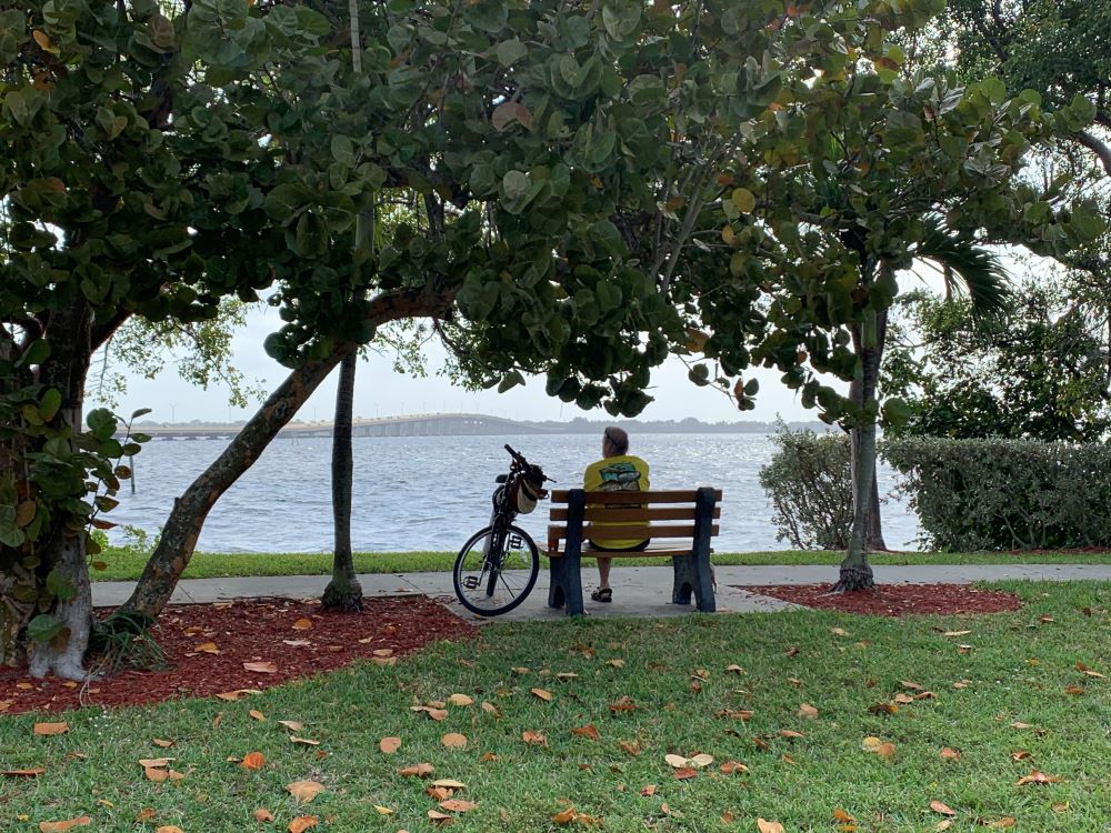 Horton Park - bike rider on park bench